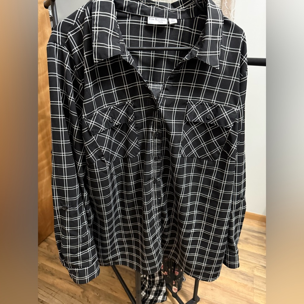 Kim Rogers Women's Black and White Plaid Blouse